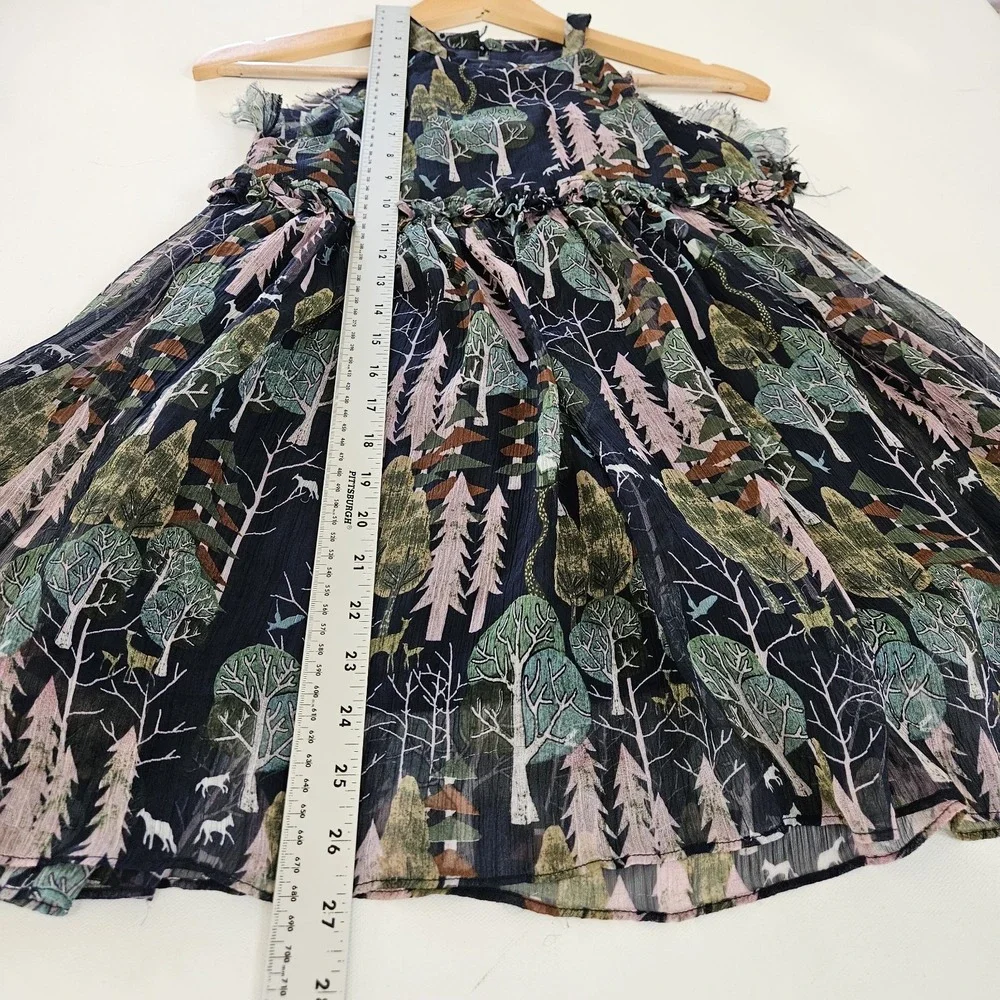 COROLCAT Dress Girls 7/8 Navy Blue Forest Animal Print Halter Tiered Ruffle Boho